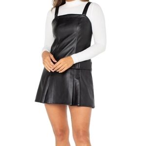 Celebrity Pink Women's Faux Leather Sleeveless Pleated Skater Mini Dress,